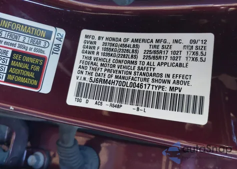 2013 Honda Cr-V Ex-L z USA, uszkodzony, nr VIN 5J6RM4H70DL004617